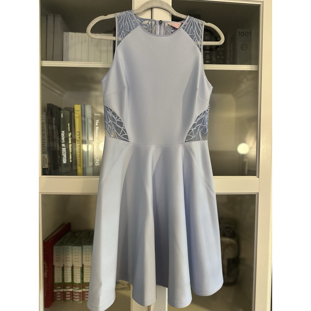 Ted Baker London‎ Venma Sheer Blue Lace Embroidered Skater Dress Sz 1 UK Sz 4 Us